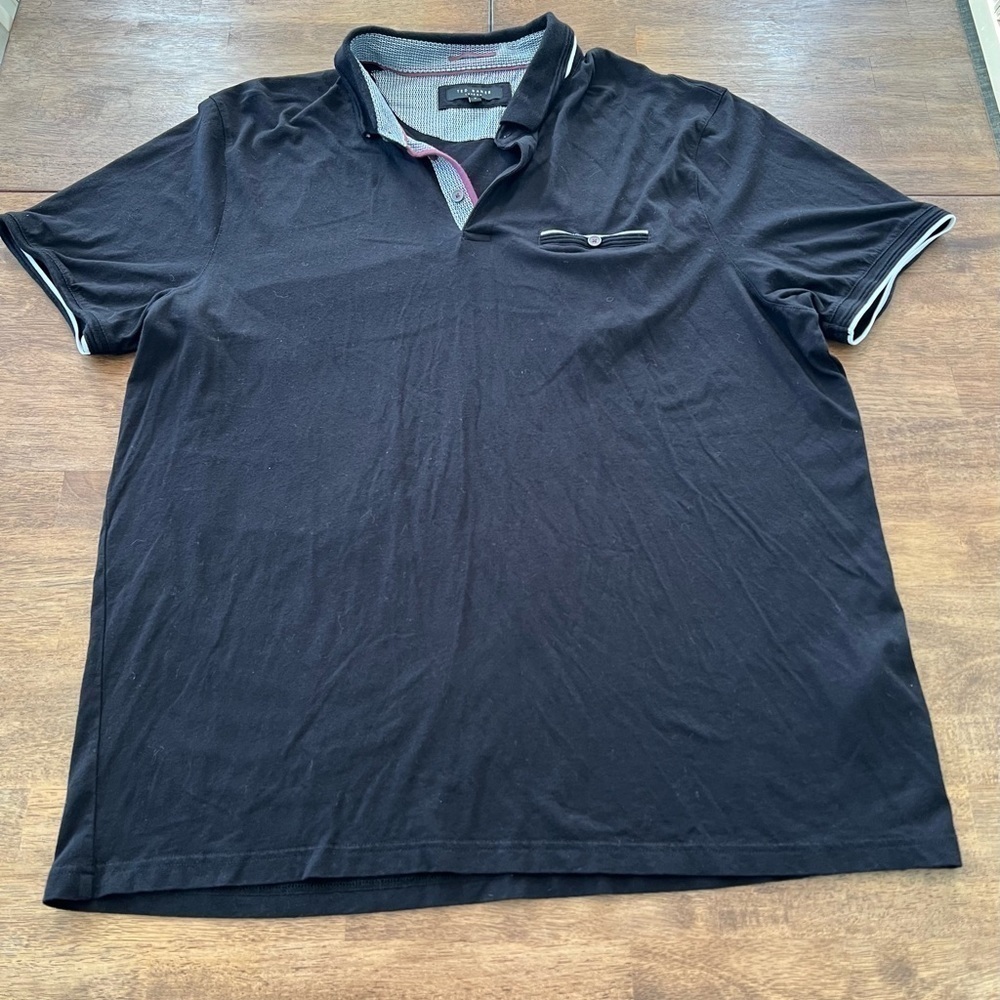 Ted Baker black polo classic collar 3 button top.
